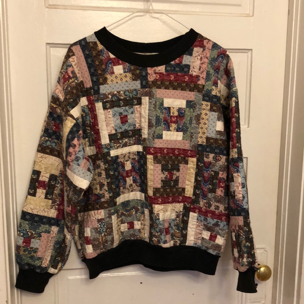 Recycled / upcycled quilt crewneck sweatshirt sweater - medium / large